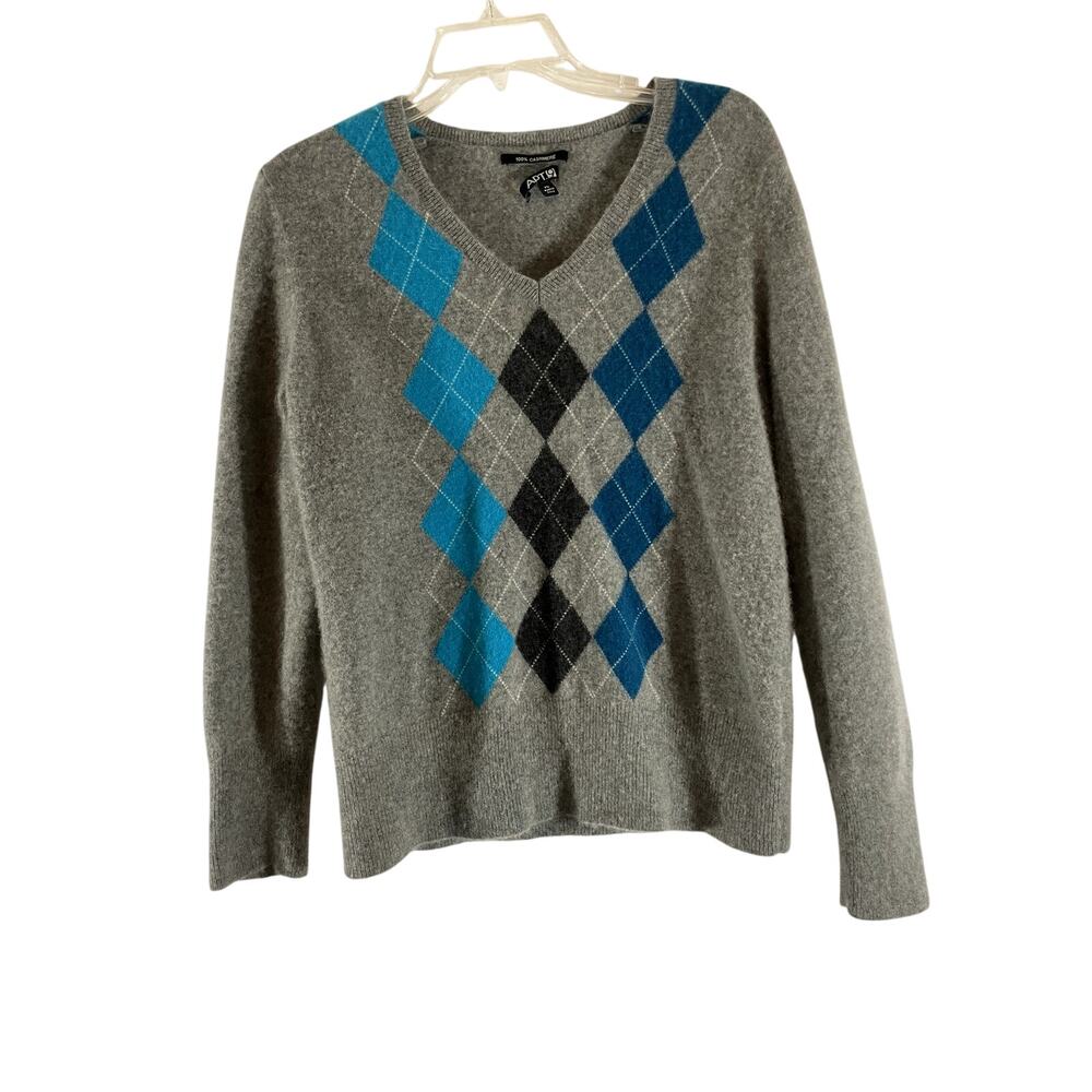 Apt9 Cashmere XL Sweater V-Neck Gray Geometric Front China L